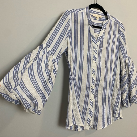 Etcetera White Blue/Metallic Striped Blouse - Picture 7 of 10